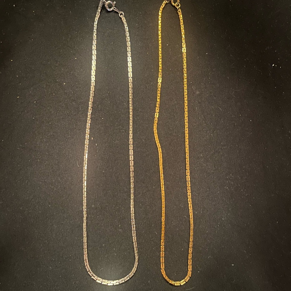 Vintage pair of Chain Necklaces Gold and Silver tone Monet Trifari